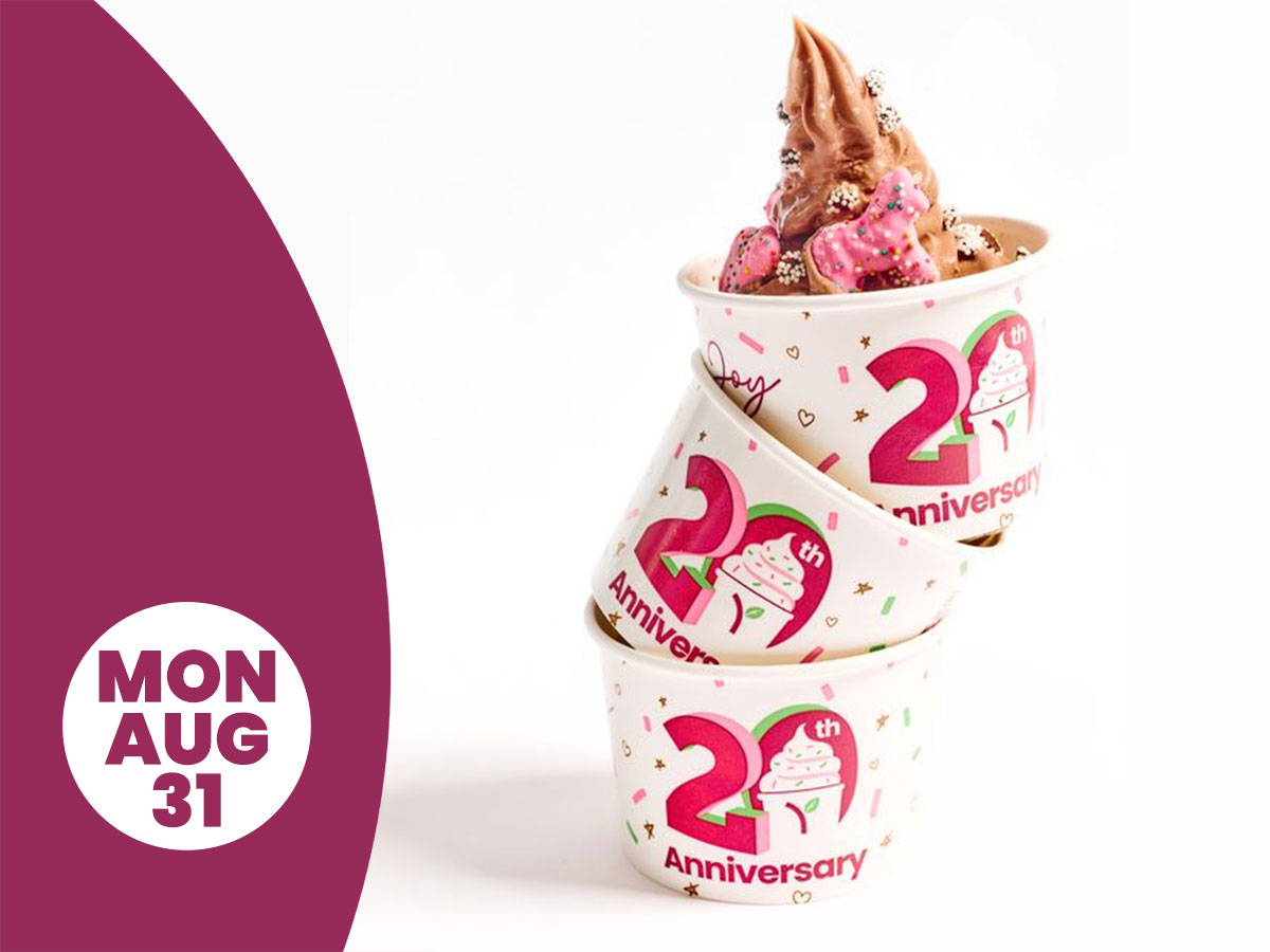 Monday, August 31. Three stacked cups of Yogurtland frozen yogurt.