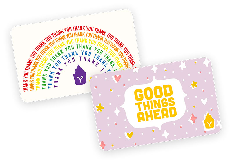 Two Yogurtland gift card designs.