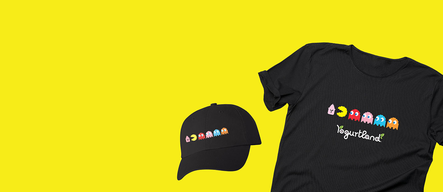 Pac-Man branded t-shirt and hat