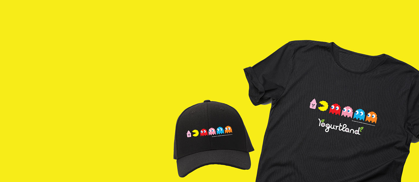 Pac-Man branded t-shirt and hat
