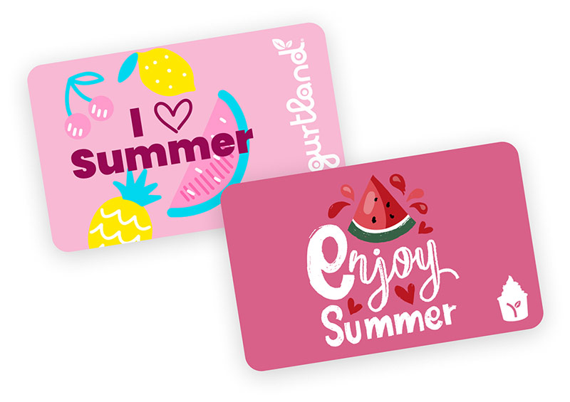 Two Yogurtland gift card designs.