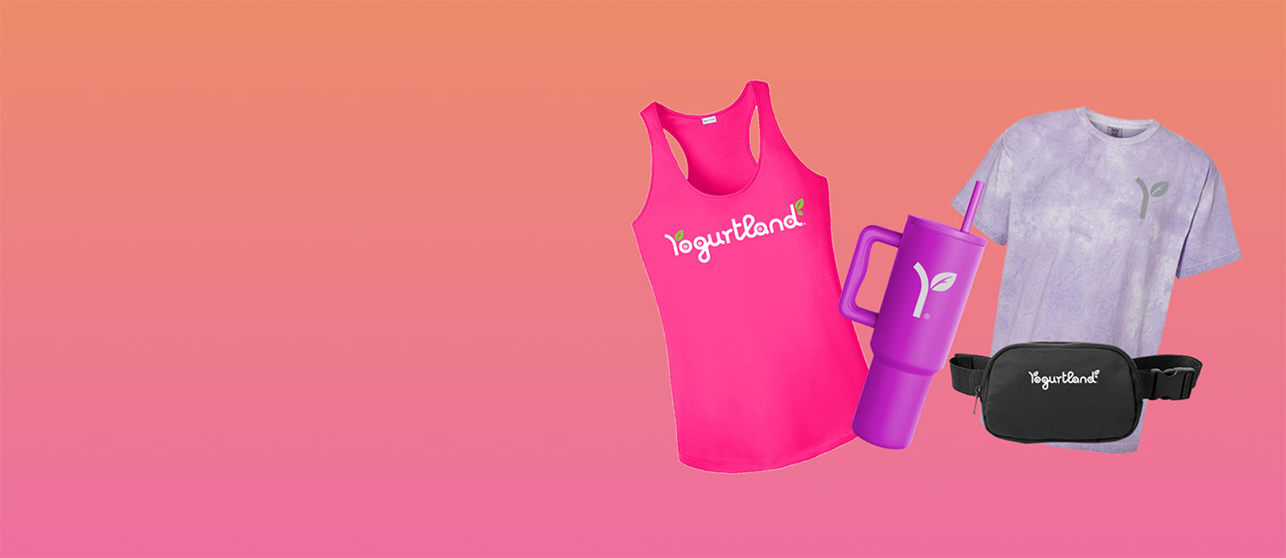 Yogurtland branded apparel and accessories.