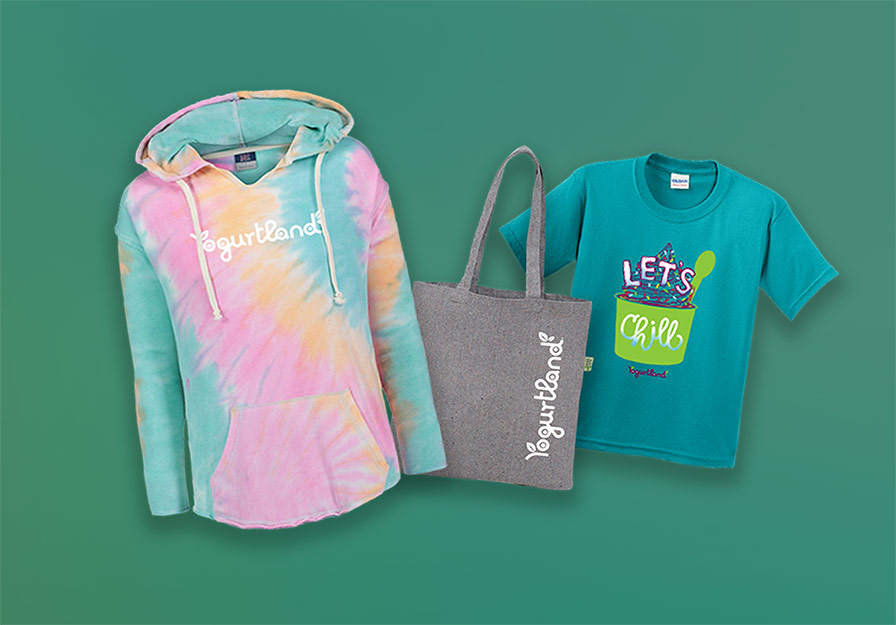 Yogurtland branded sweatshirts.