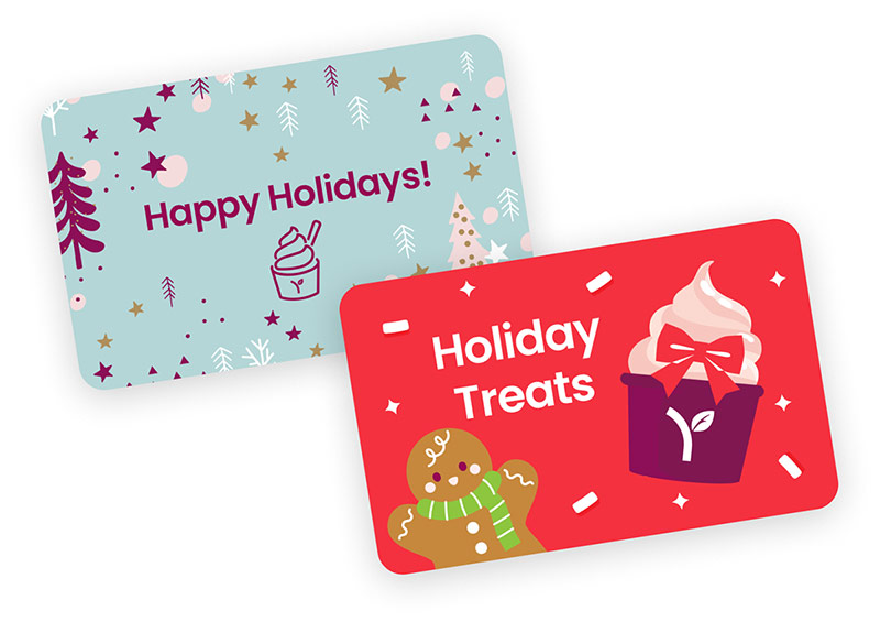 Two Yogurtland gift card designs.