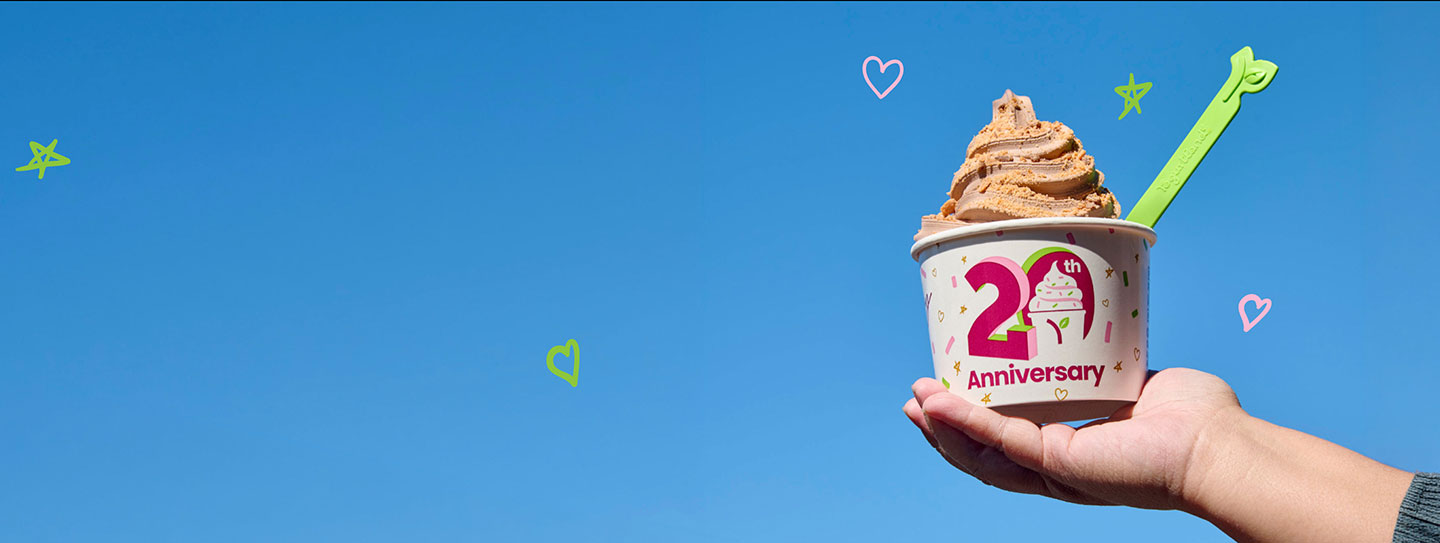 Yogurtland frozen yogurt in a 20th anniversary cup